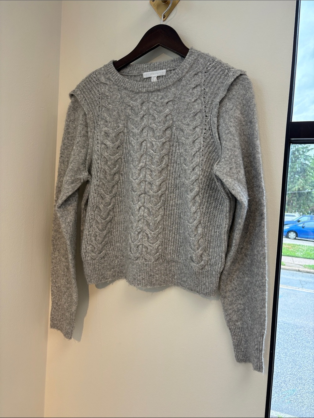 Design History Light Gray Cable Knit Crewneck Sweater